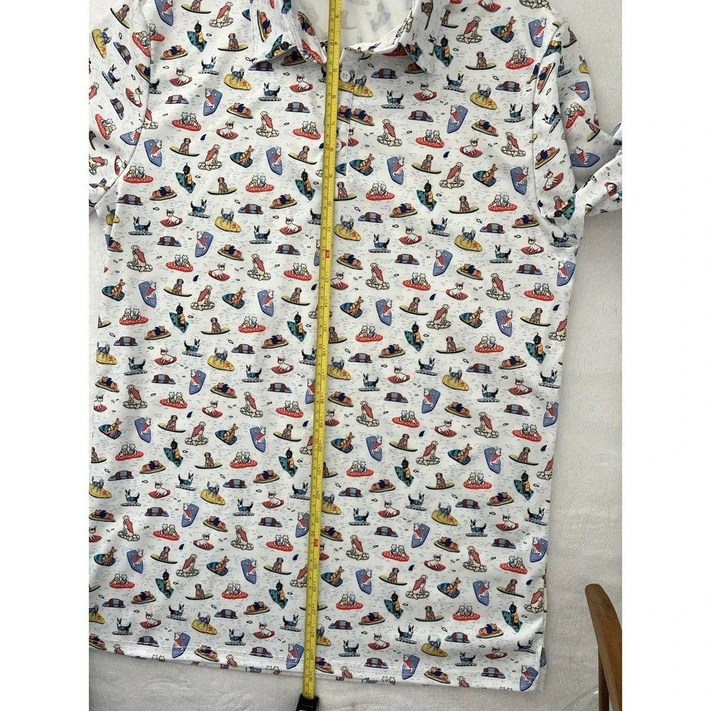 Fore Aces Golf Polo Boogie Board Dogs All Over Print Men's Medium Performance